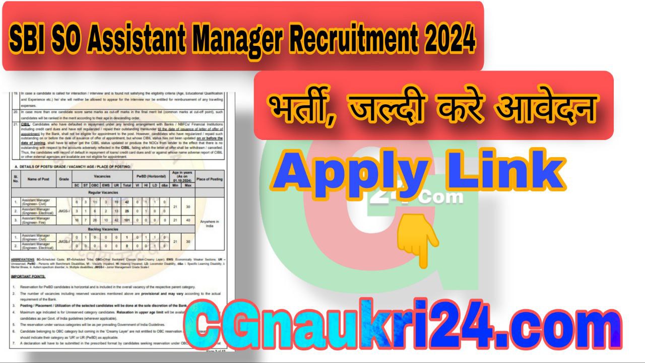 SBI SO Assistant Manager Recruitment 2024