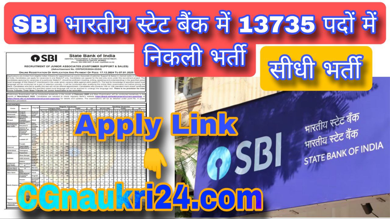 SBI Junior Associates Customer Sales & Support vacancy 2024-2025